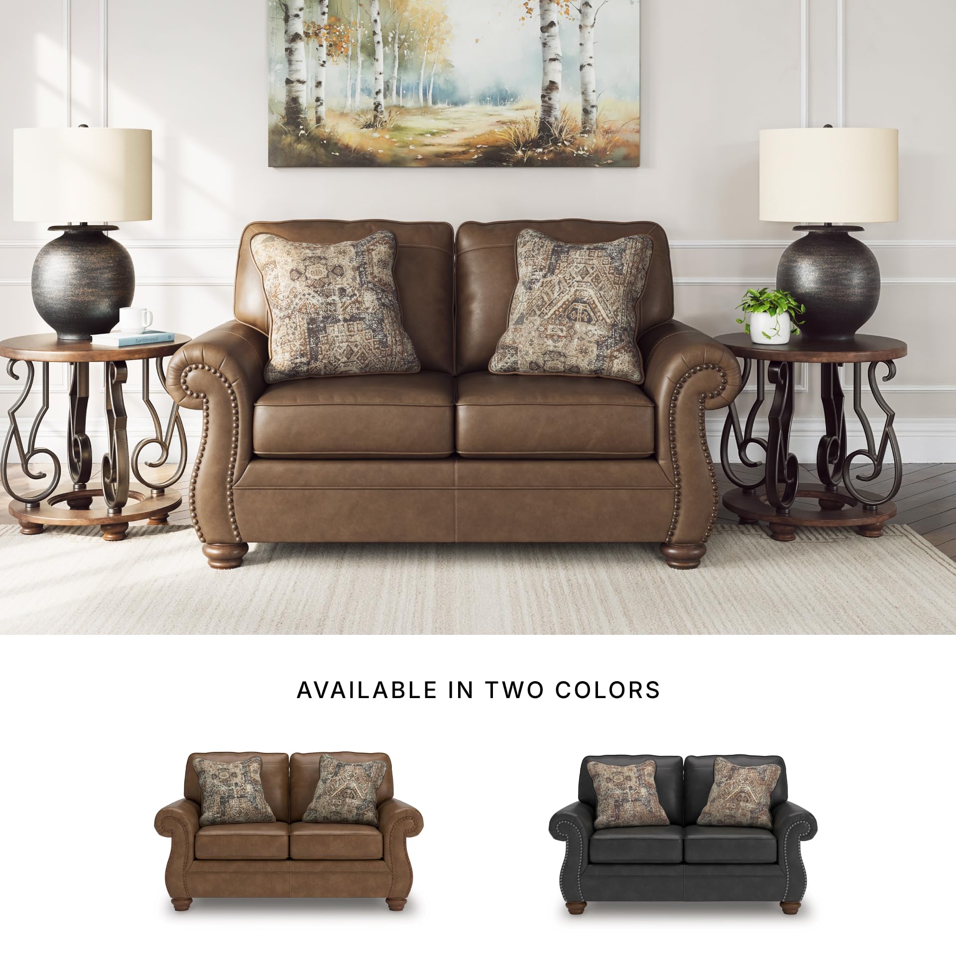 Faux Leather Loveseat with Nailhead Trim
