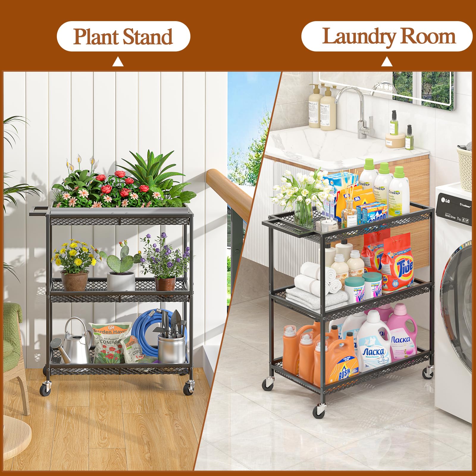 3-Tier Rolling Utility Cart with Locking Wheels