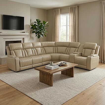 6-Seater Power Reclining Sectional Sofa with LED Lights