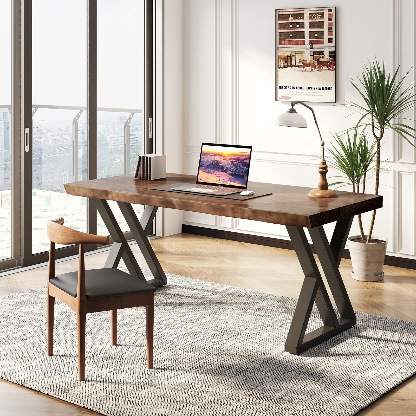 55" Solid Wood Desk with Drawers