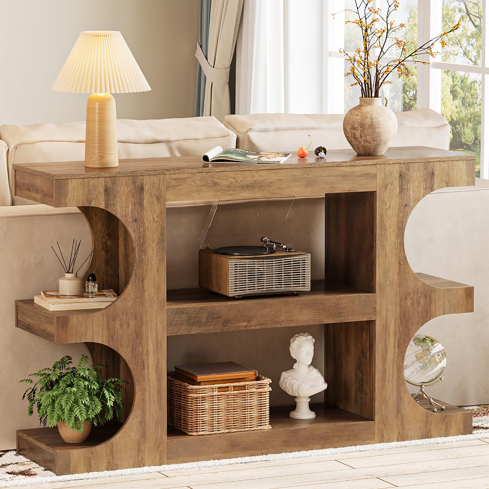 Tohomeor Console Tables for Entryway 47.24-Inch, Wooden Sofa Table Behind The Couch, Farmhouse Wooden Entry Foyer Tables for Entrance Hallway Living Room Home, Arched,Retro Brown