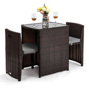 Bonnlo 3 PCS Wicker Outdoor Patio Bistro Set, Patio Furniture Set for Small Space with Glass Top Table Dining Chairs, Balcony Furniture Patio Table and Chairs Set of 2 for Garden Yard Porch (Brown)