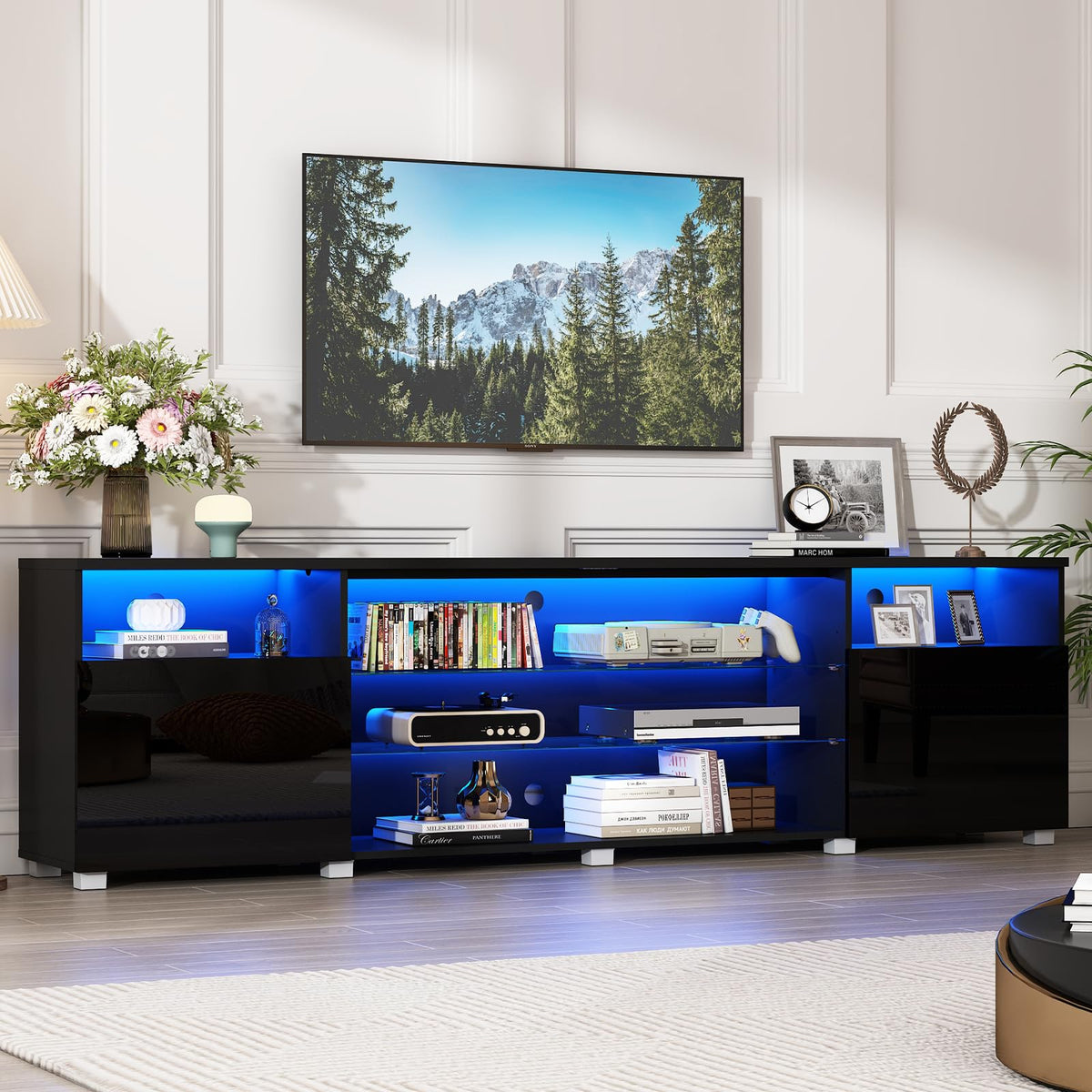 Vinctik 6&Fox Modern LED 86.6 inch TV Stand for 80/85/90/95 inch TV,High Glossy TV Entertainment Center with Storage Drawer,TV Stands for Living Room,APP RGB Light,Smart Modern TV Cabinet