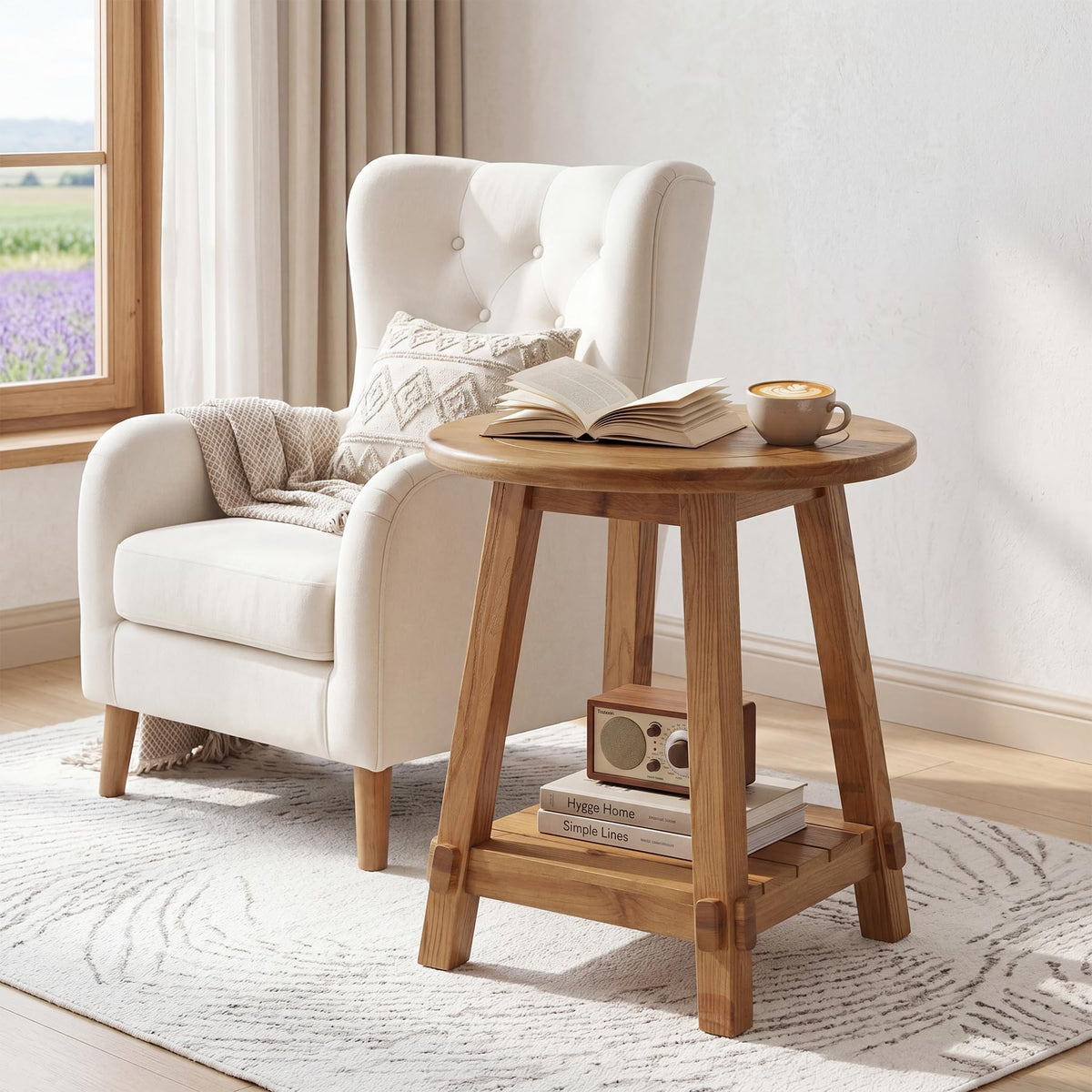 Solid Wood Two-Tier End Table