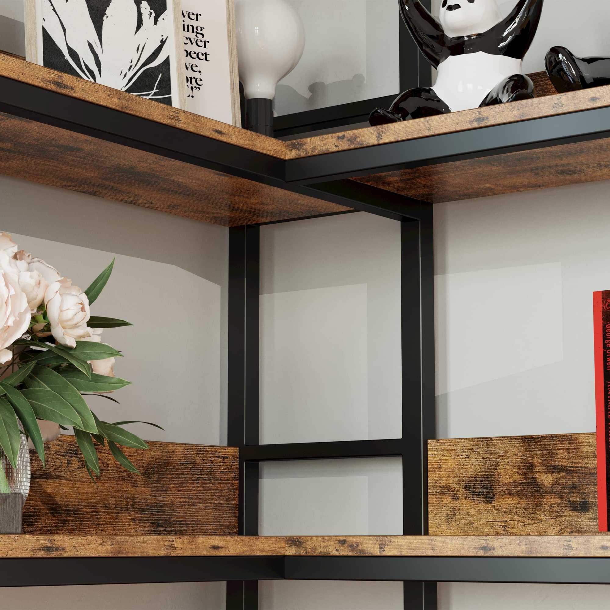 5-Tier L-Shaped Corner Bookshelf with Metal Frame