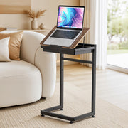 PEGZONE TV Tray Table, C-Shaped Couch Table with Storage, 4-Level Tilt-Top
