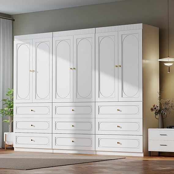 Wardrobe Armoire with Drawers & Fluted Doors