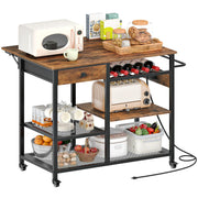 Rolling Kitchen Island with Drop Leaf & Power Outlet