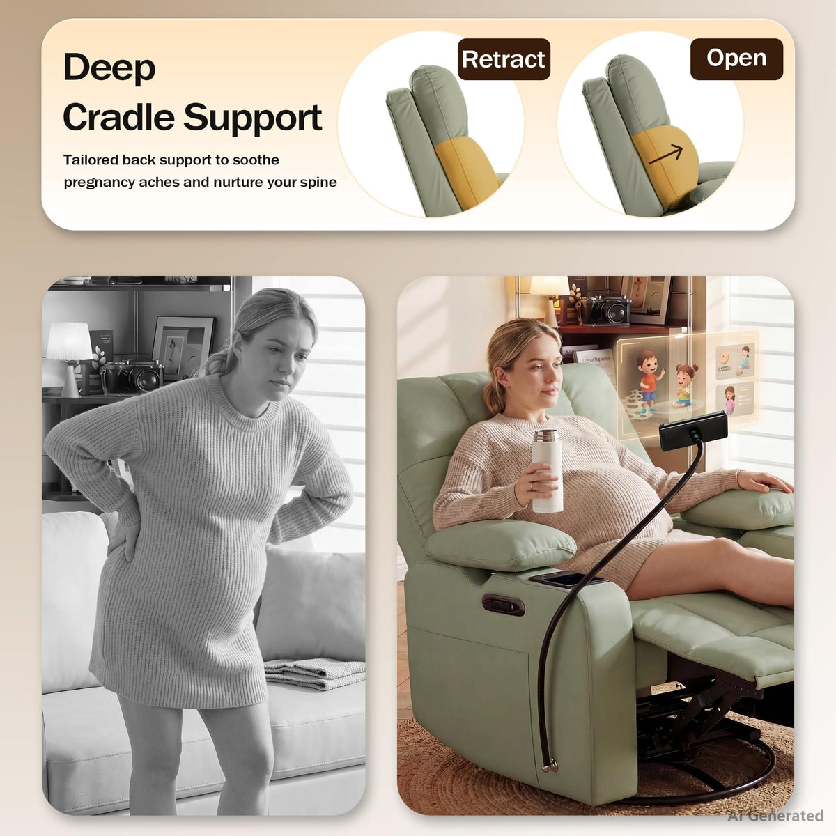 Power Glider Recliner Nursery w/ Adjustable Armrest Lumbar Headrest