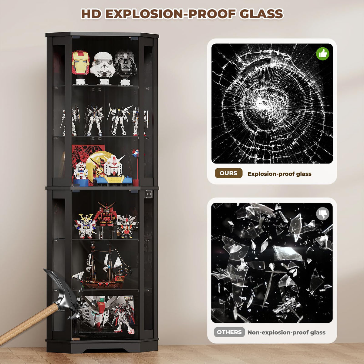 Black LED Corner Display Cabinet