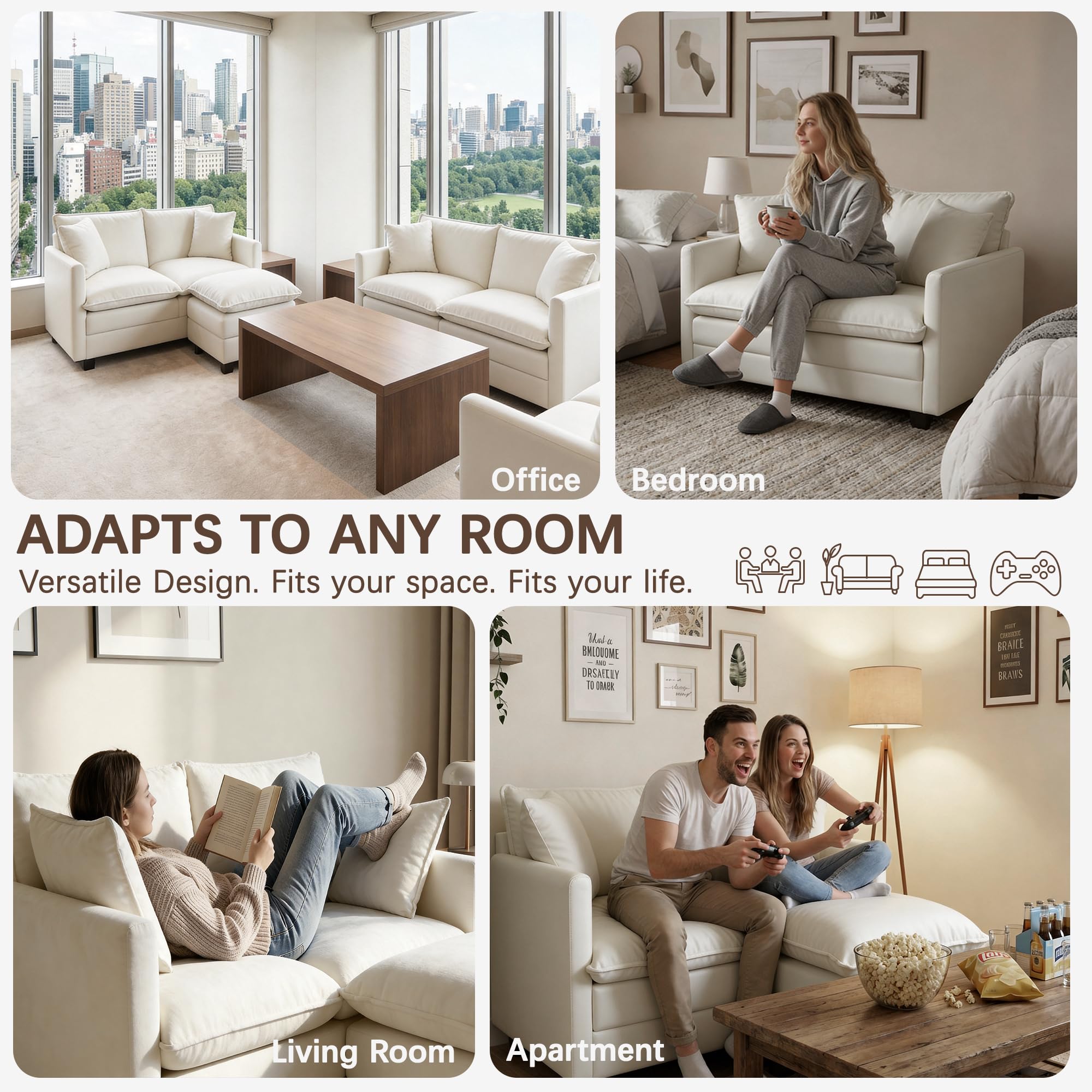 Chenille Cloud Loveseat with Deep Seat, 2 Pillows & Optional Ottoman