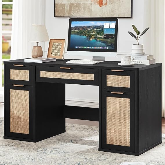 Rattan-Style Desk with Storage