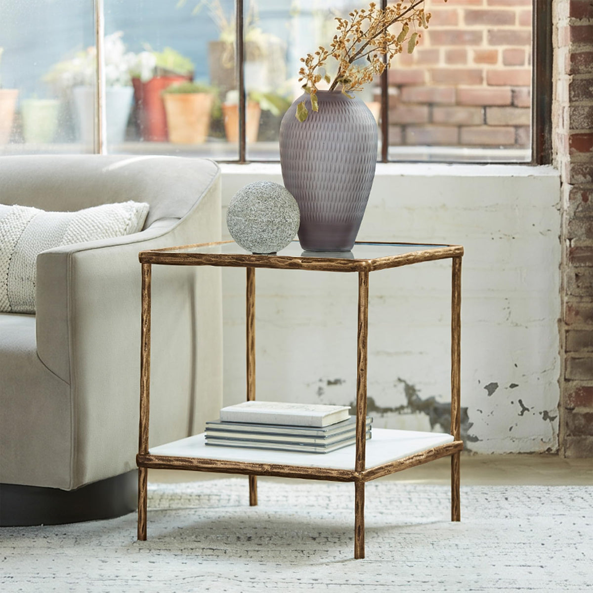Square Glass & Marble End Table