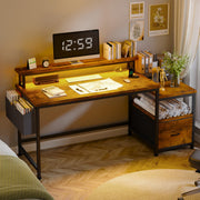 Office Desk with Monitor Stand, Filing Cabinet & Charging Station