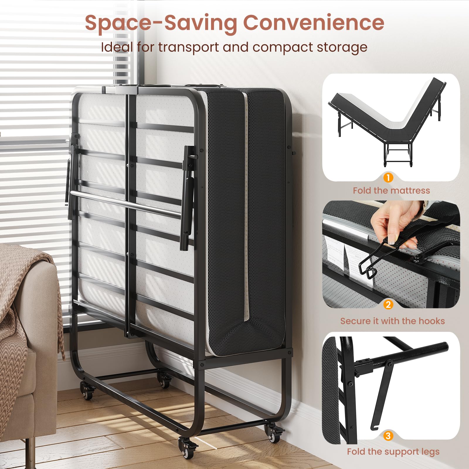 Folding Bed with Memory Foam Mattress