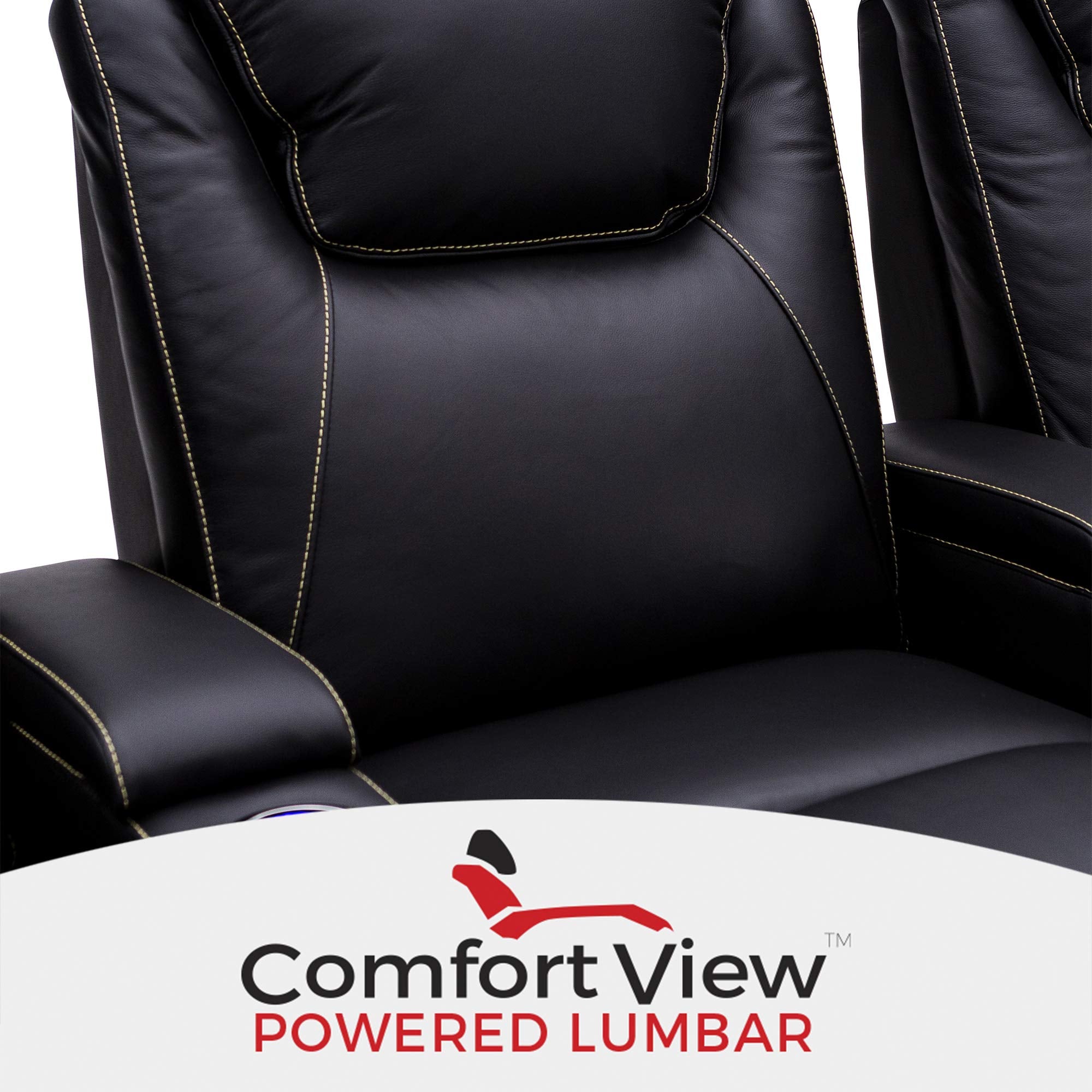 Seatcraft Pantheon - Big & Tall - Home Theater Seating - Living Room - 400 lbs Capacity - Italian Leather - Power Recline - Powered Headrest and Lumbar - Cupholders - Arm Storage, Row of 3, Black