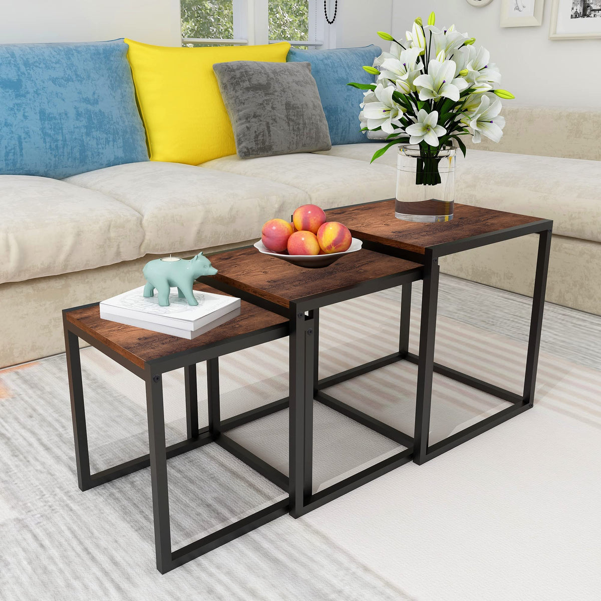Brown Nesting Tables, Set of 3