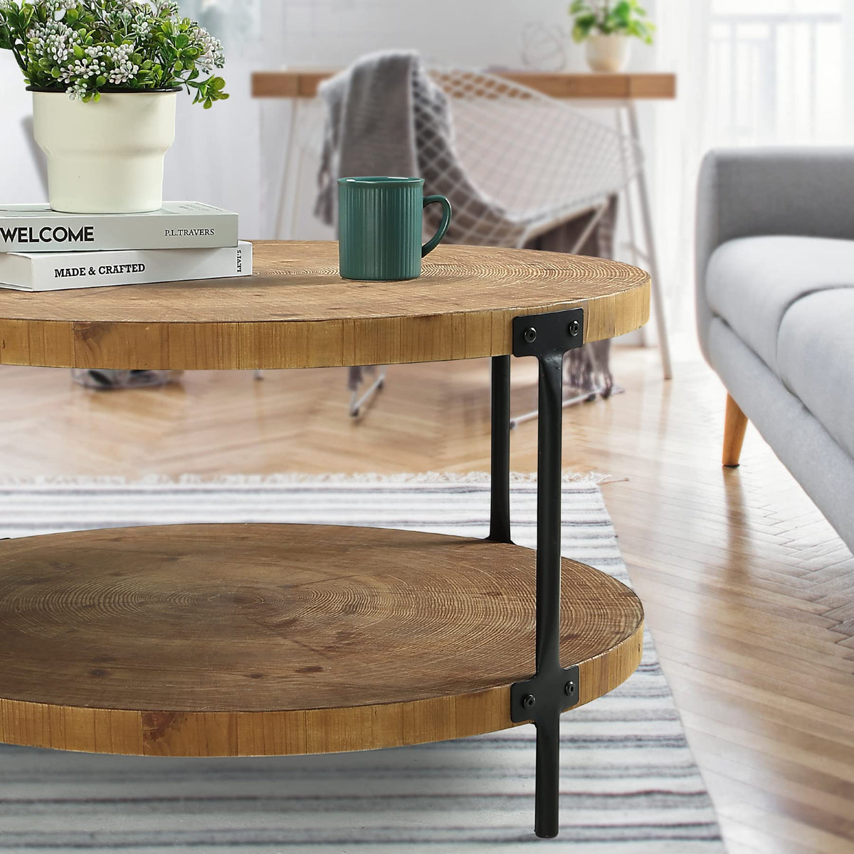 Round Two-Tier Wood Coffee Table
