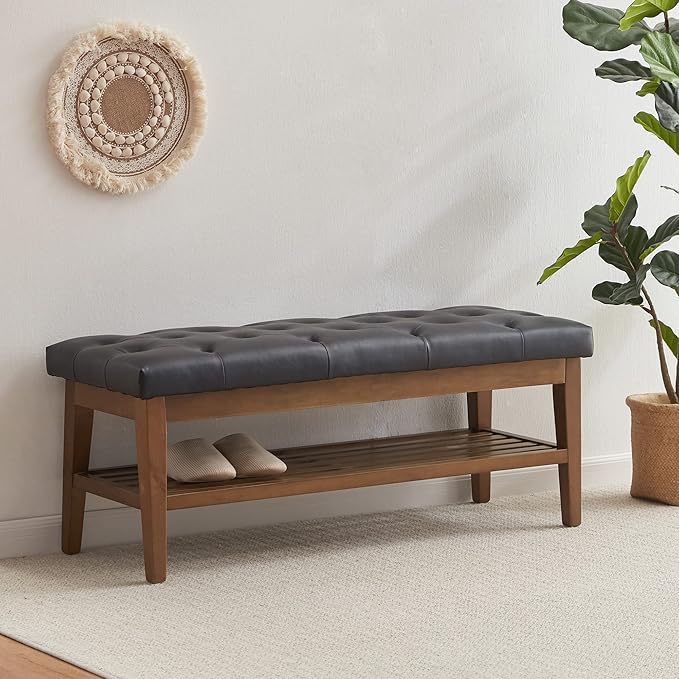 Upholstered Entryway Bench with Solid Wood Frame