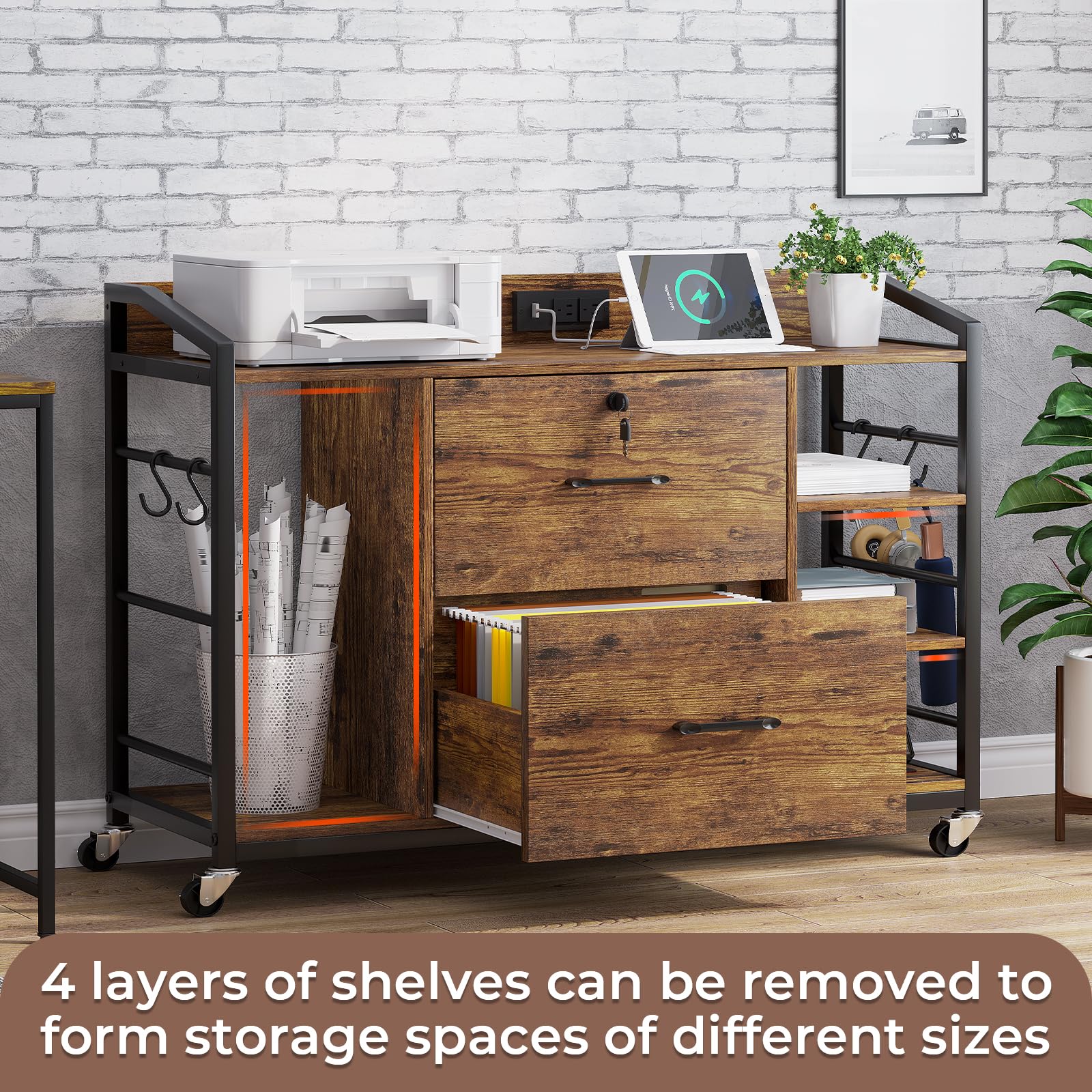 44" Lateral File Cabinet with Lock & Power Strip