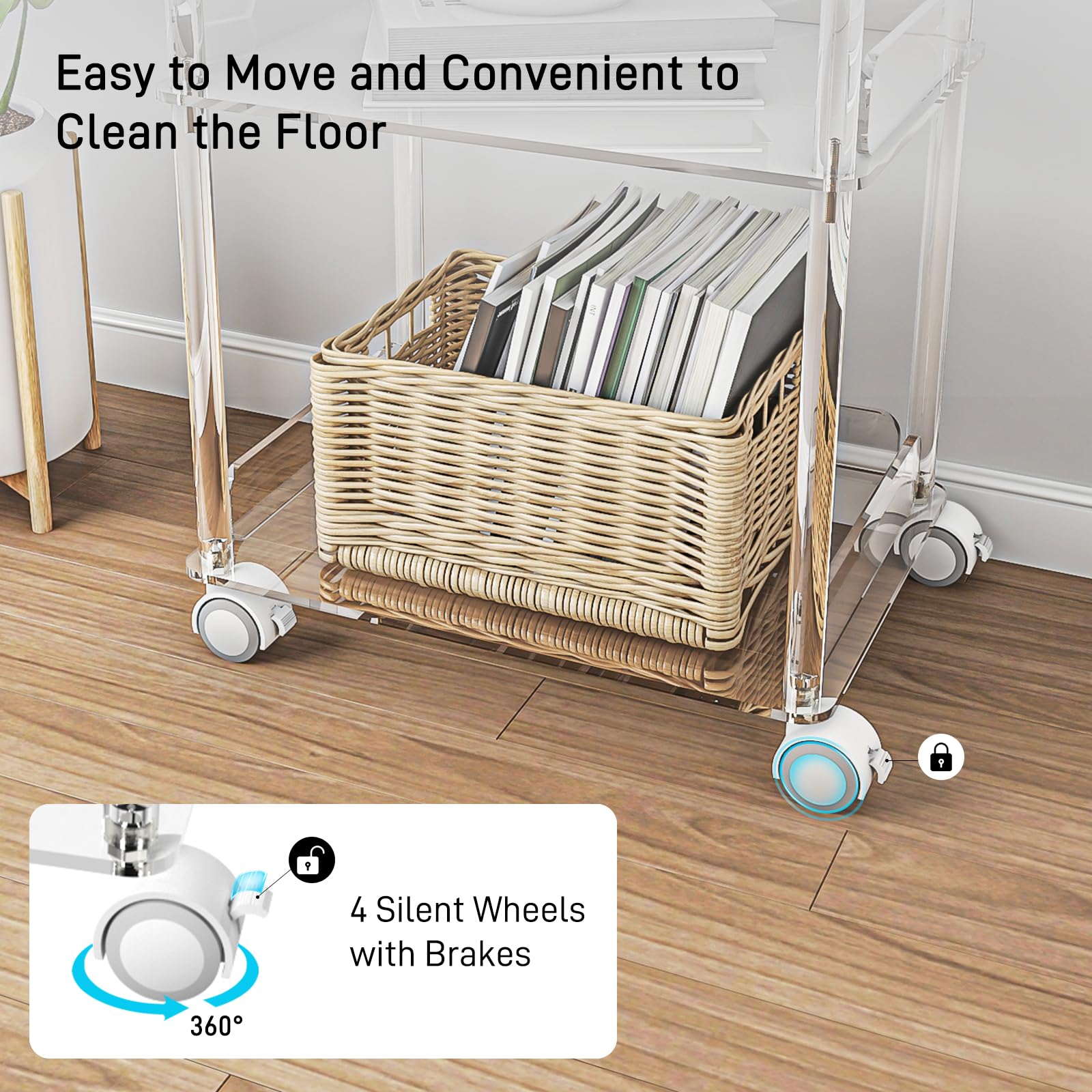 3-Tier Acrylic Printer Stand with Lockable Wheels