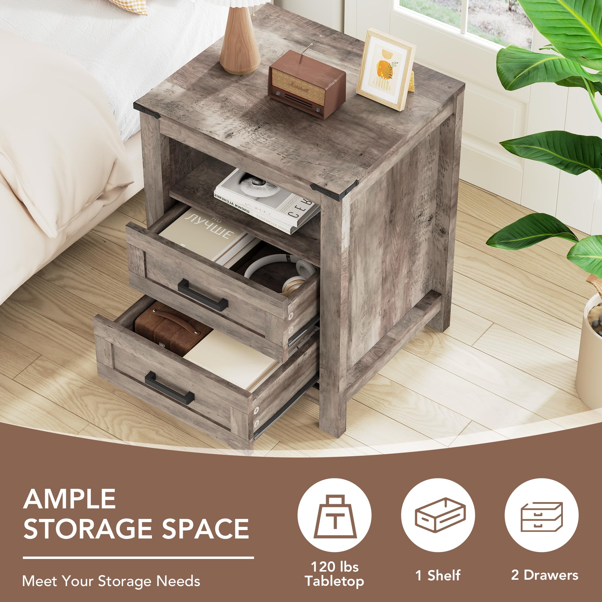 EazeHome 3 Piece Farmhouse Bedroom Furniture Set, 47.2" Wide Dresser with 6 Drawers, 2 Drawer Nightstand Set of 2, Retro Dressers and Nightstand Sets for Bedroom, Hallway, Antique Gray