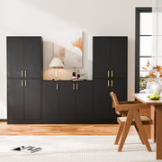 Cozy Castle Kitchen Pantry Cabinet, 71" Tall Wood Storage Cabinet with Doors and Shelves 4 Doors Freestanding Cupboard for Dining Room Living Room Furniture, Black