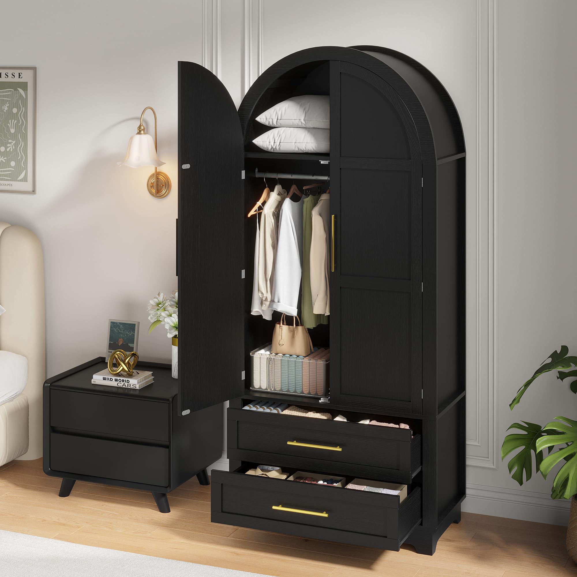 Arched Double Door Wardrobe with Drawers