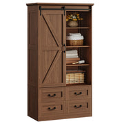 Sliding Barn Door Wardrobe with Drawers & Hanging Rod