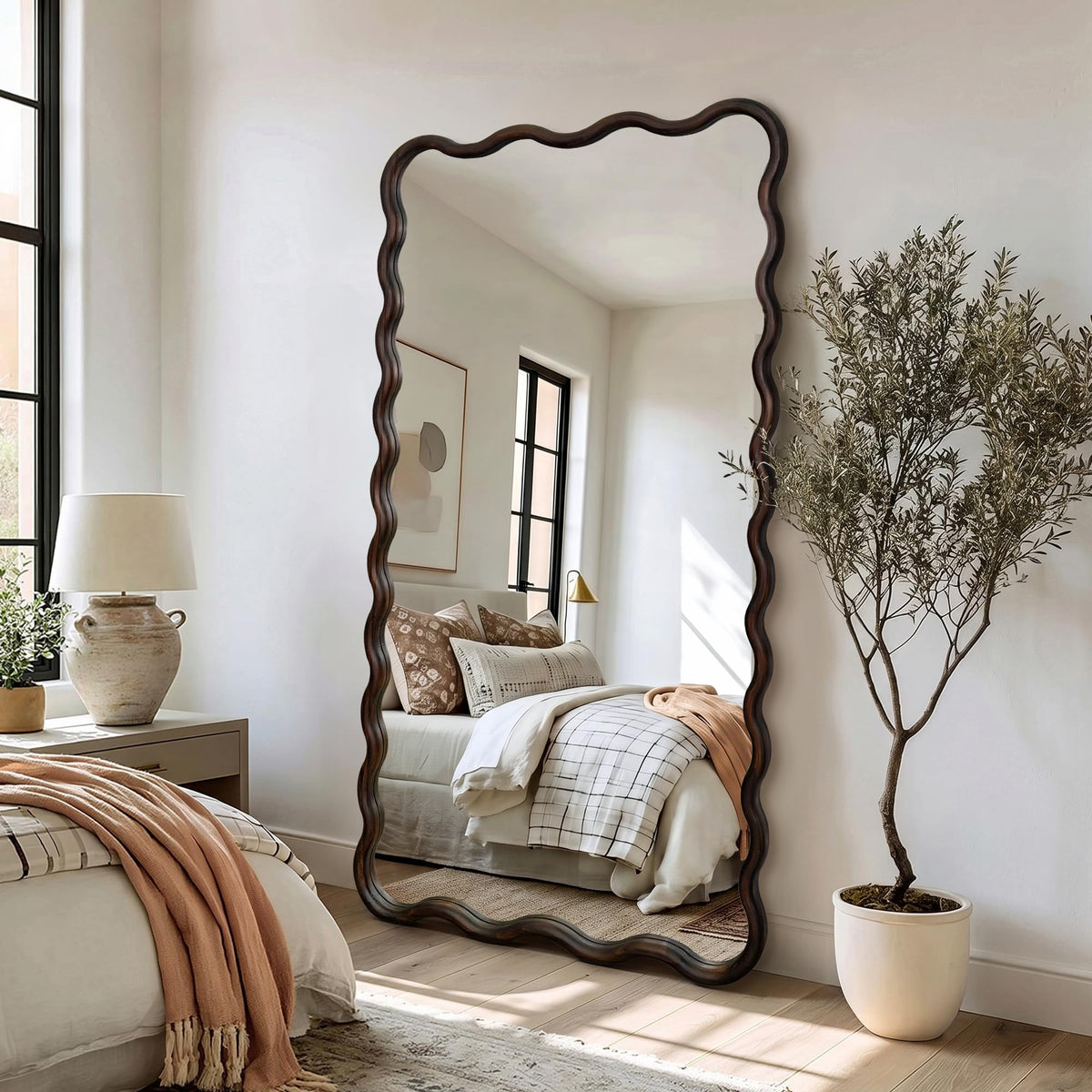 Wavy Solid Wood Full-Length Mirror