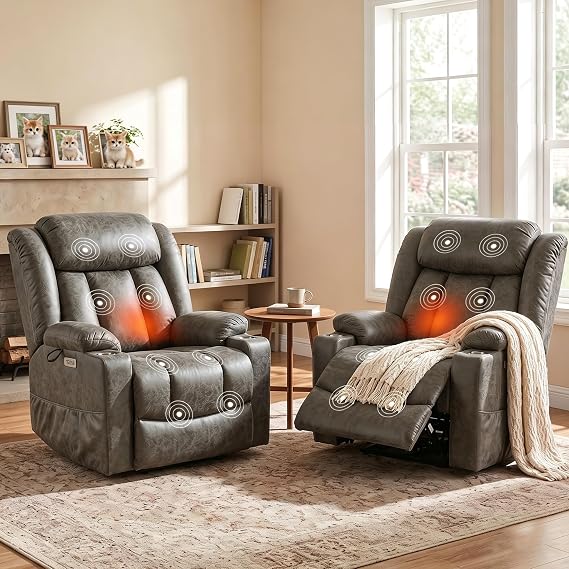 Brown Power Lift Recliner with Massage & Heat