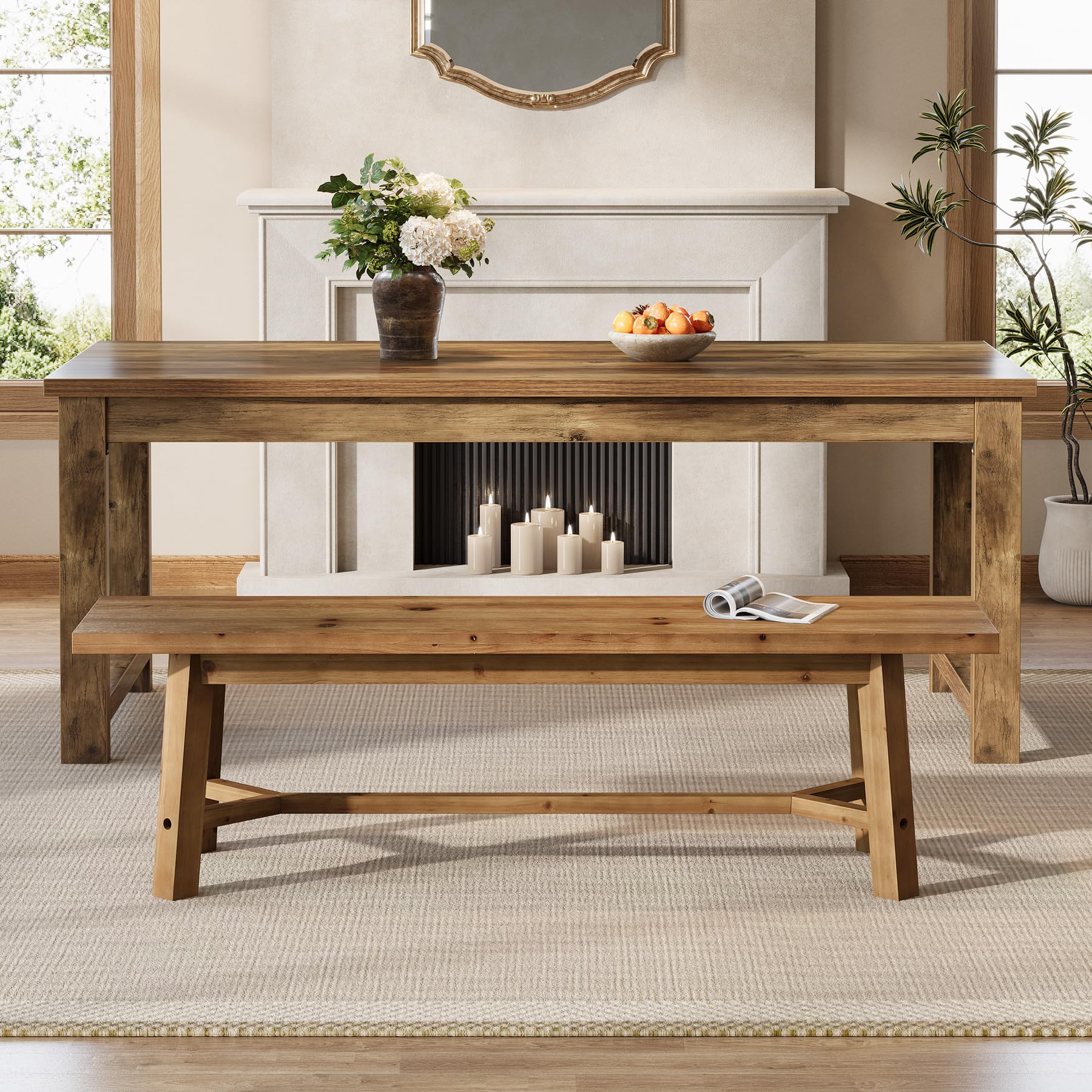 Solid Wood Dining Bench 55"