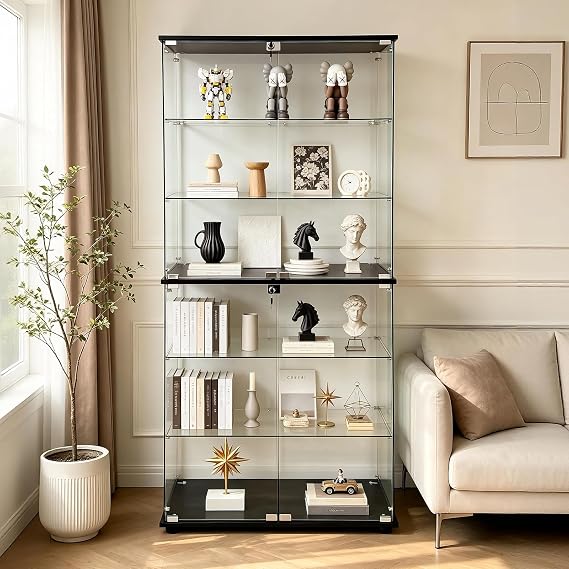 4-Shelf Locking Glass Display Cabinet
