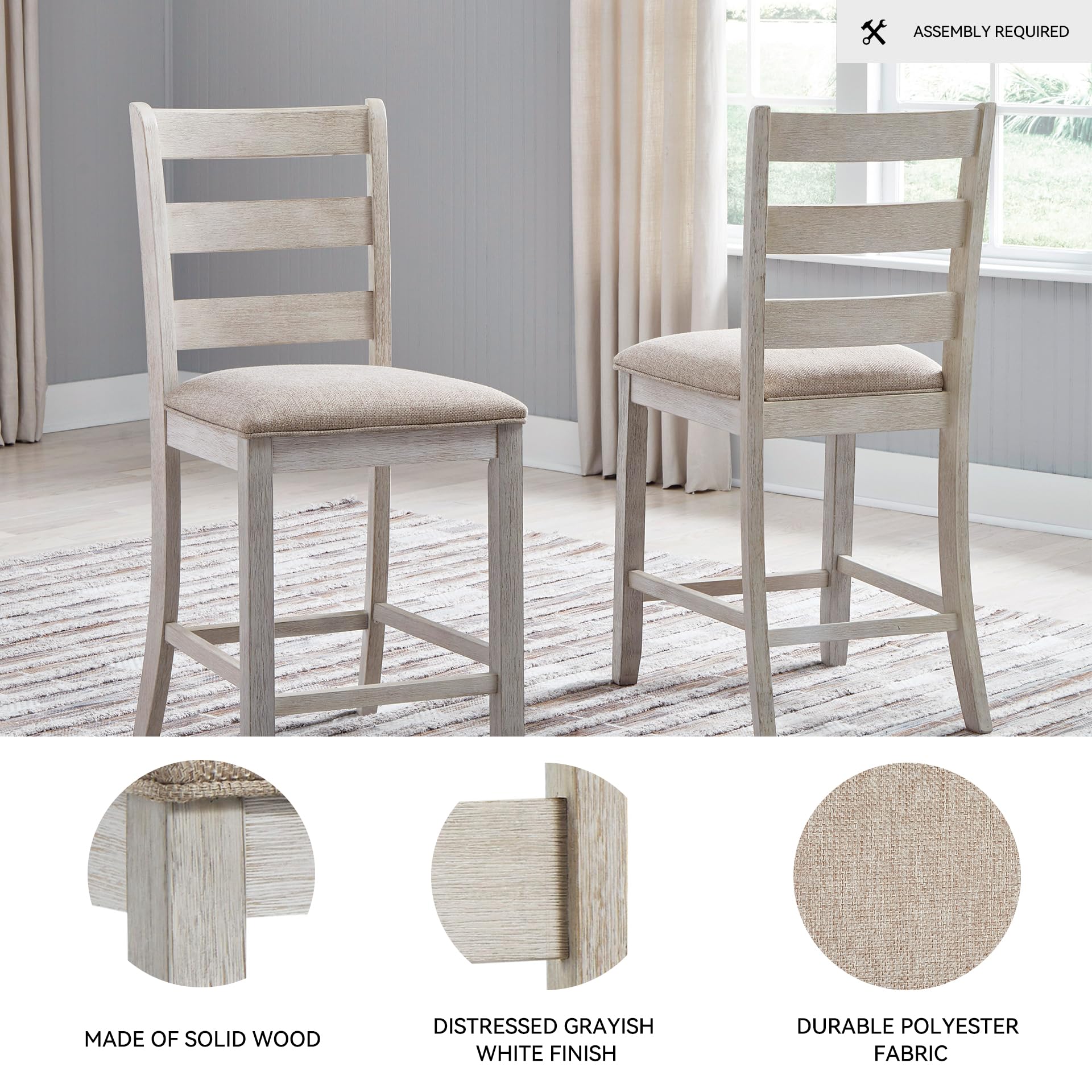 Farmhouse Ladder-Back Counter-Height Bar Stools, Set of 2