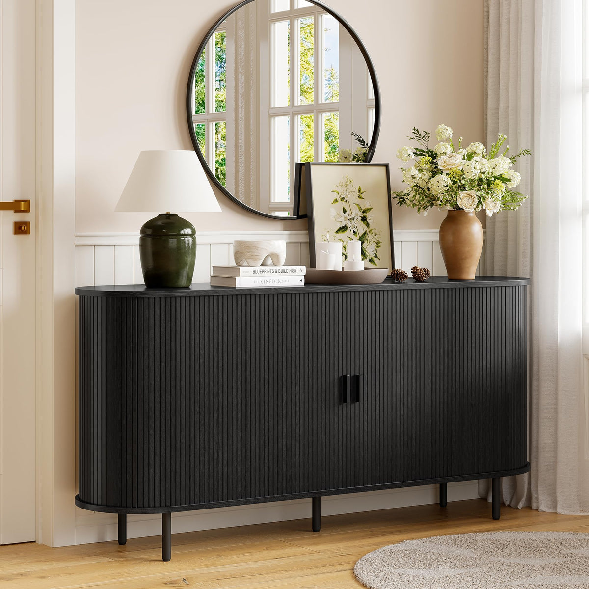 ONBRILL 63" Sideboard Buffet Cabinet with Storage Drawer & Shelves,Black