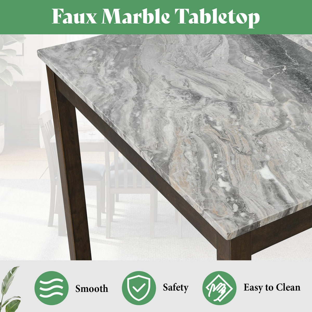 AMERLIFE 7-Piece Dining Table Set with Chairs, Faux Marble Table, Brown