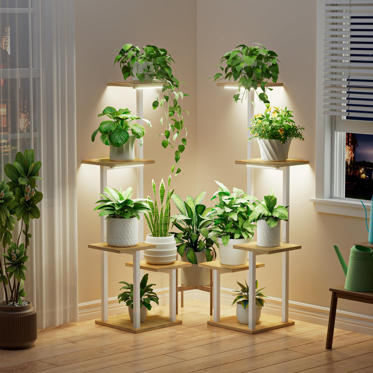 5-Tier Plant Stands with Grow Lights, Set of 2