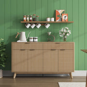 60" Rattan Buffet Sideboard Cabinet with Drawers & Wave Doors