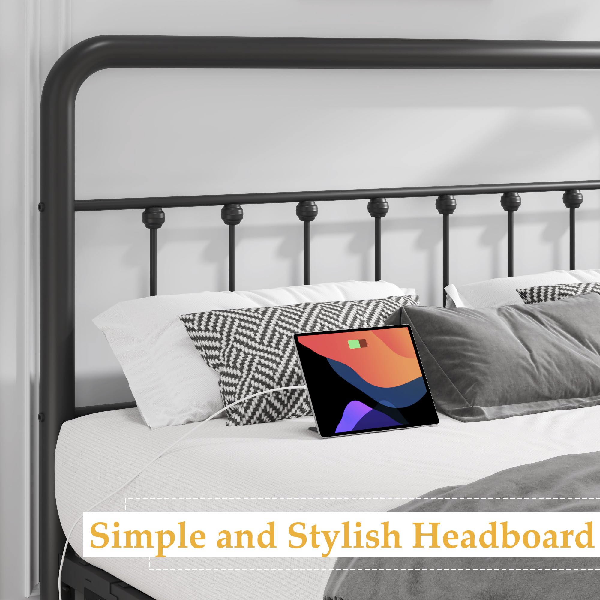 Metal Platform Bed Frame with LED & Charging Station