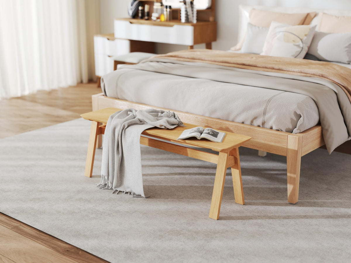 LukeAlon Rustic Solid Wood Dining Bench, Log Legs 18" Wide Seat