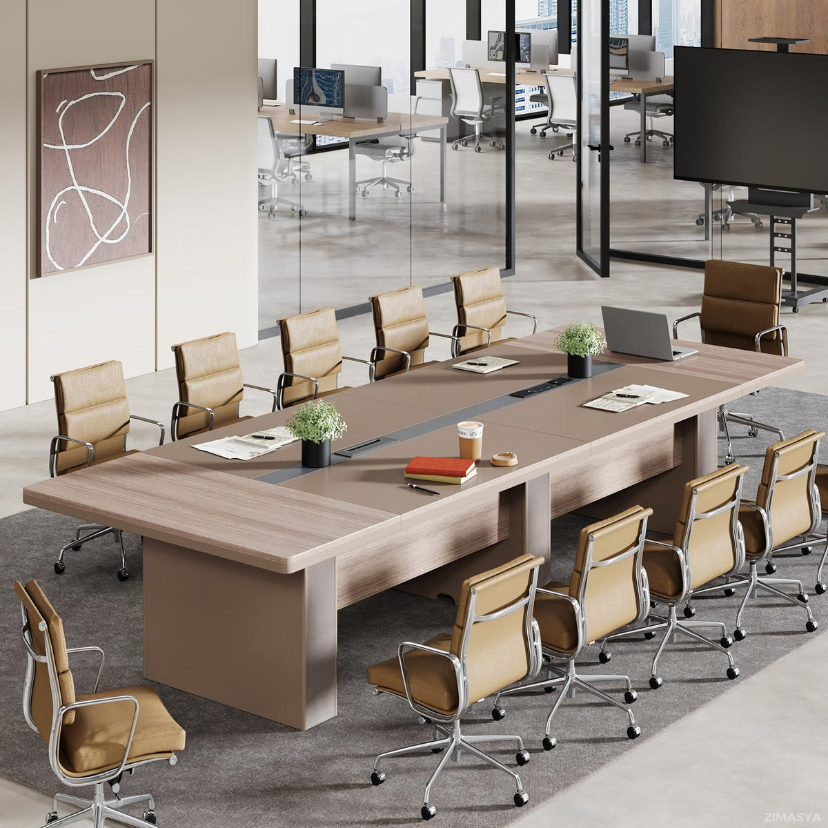 Spacious 12FT Executive Conference Table – Modern Rectangular Boardroom Table with Dual Cable Grommets, 1.6" Thick Top, Seats 10–12, Ideal for Office, Studio, or Training Rooms