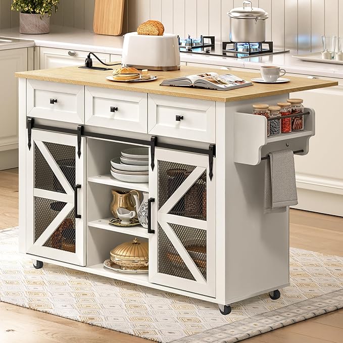 Kitchen Island with Storage & Drop-Leaf
