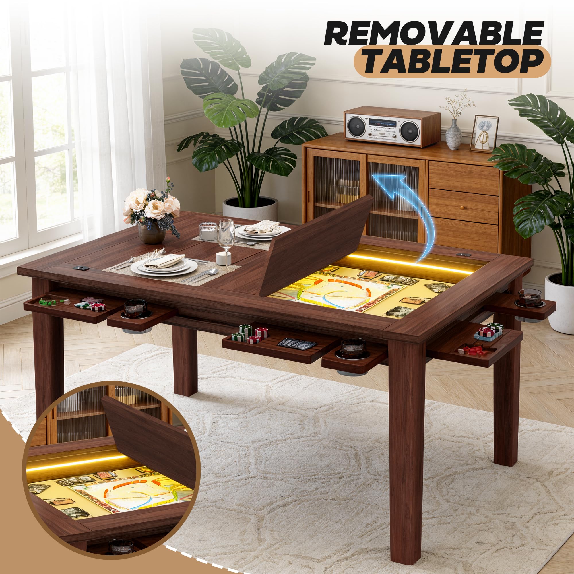 2-in-1 Dining & Board Game Table with LED Light