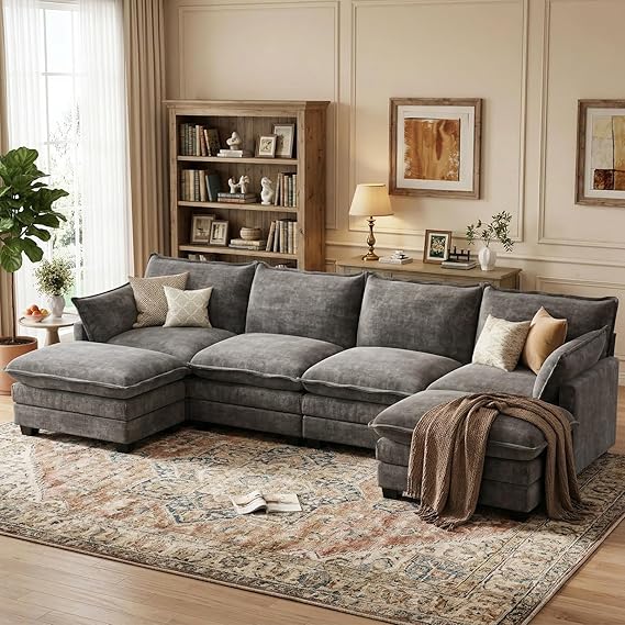 U-Shaped Modular Sectional Sofa with Movable Ottoman