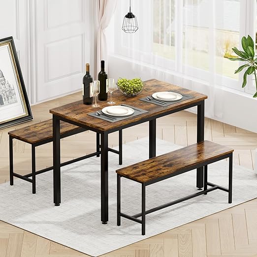 Dining Table Set for 4 with 2 Benches