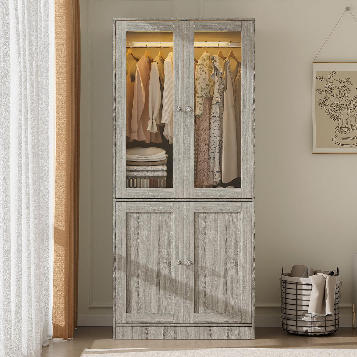 Glass Door Wardrobe with LED Lighting