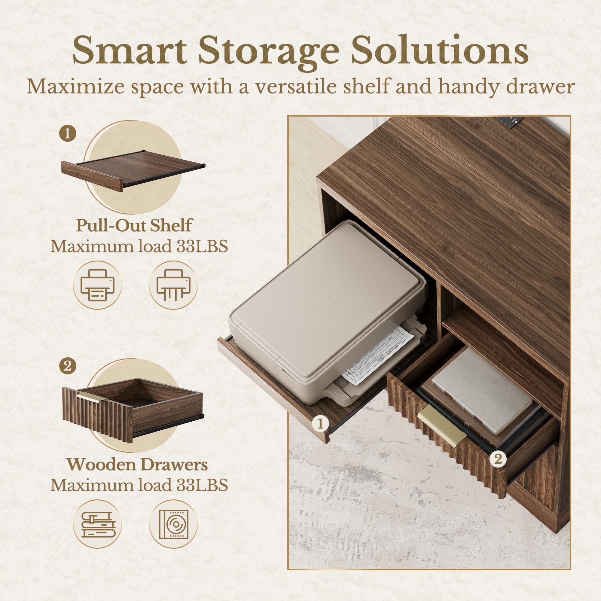 3-Drawer File Cabinet with Charging Station