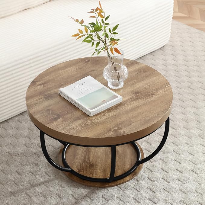 Round Coffee Table 31" 2-Tier with Open Storage Shelf