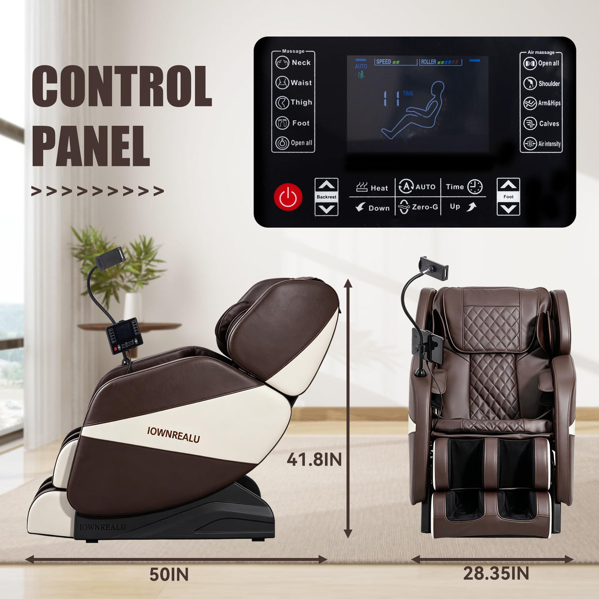 ZHCREAL 2026 Massage Chair Full Body, Zero Gravity Massage Chair Recliner with 10 Fix Rollers, Airbags, Heating, Foot Massage, Auto Modes, Bluetooth Speaker, Smart Screen Controller, Brown