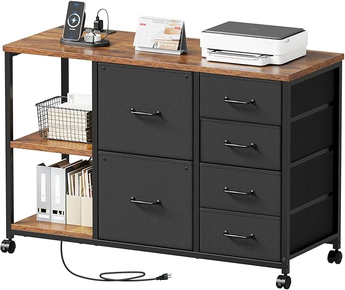 6-Drawer Rolling File Cabinet with Charging Station